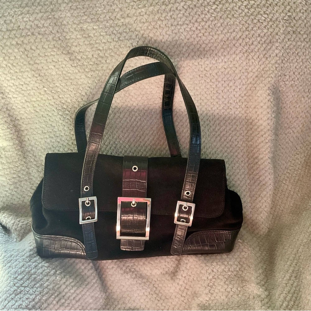 Maxx New York Black Shoulder Bag with Silver Buckles